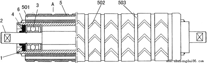 工業(yè)輸送帶專用緩沖托輥結(jié)構(gòu)圖